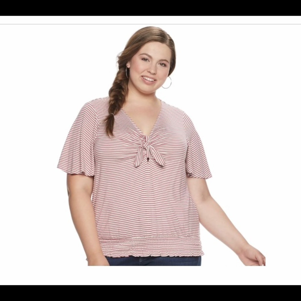 Juniors' Plus American‎ Rag Tie Smocked Hem top